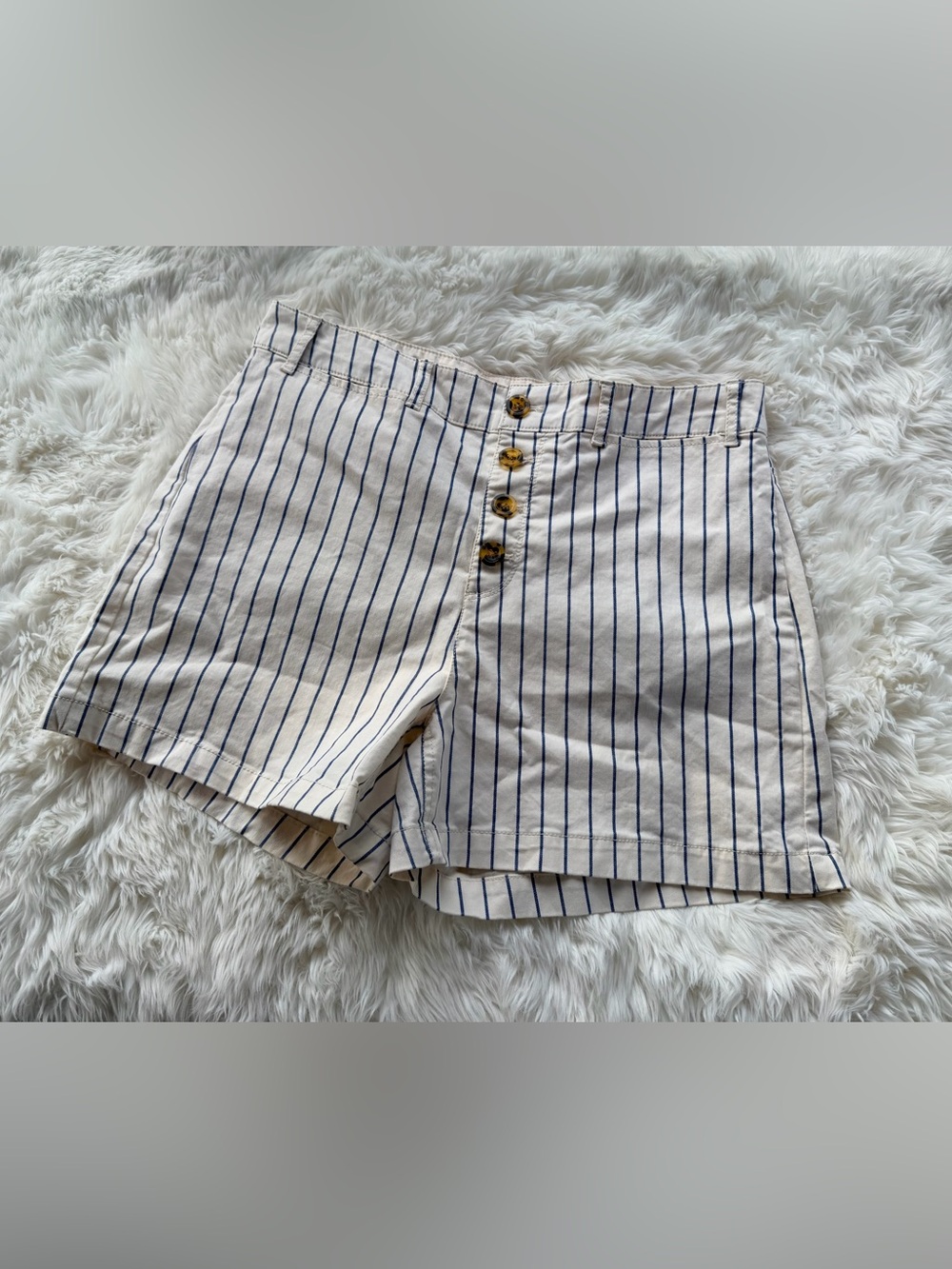 Old Navy Cream Shorts with Navy Pinstripes and Button Front